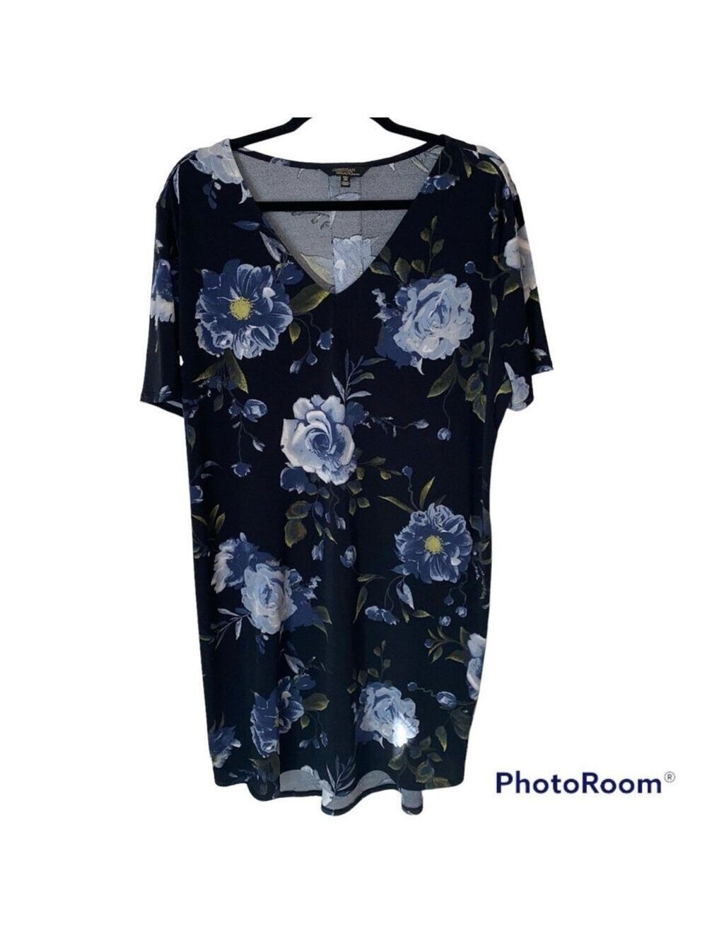 Christian Siriano Floral Tunic Dress Black XXL Boho Chic Long Sleeve Elegant